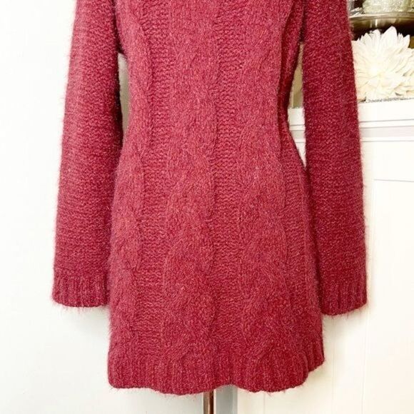 Lulu’s Joyous Cable Knit Turtleneck Sweater Dress Red Maroon Medium - Picture 7 of 12